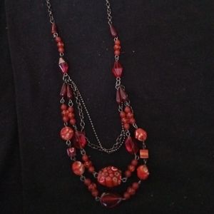Red bead multi layered necklace